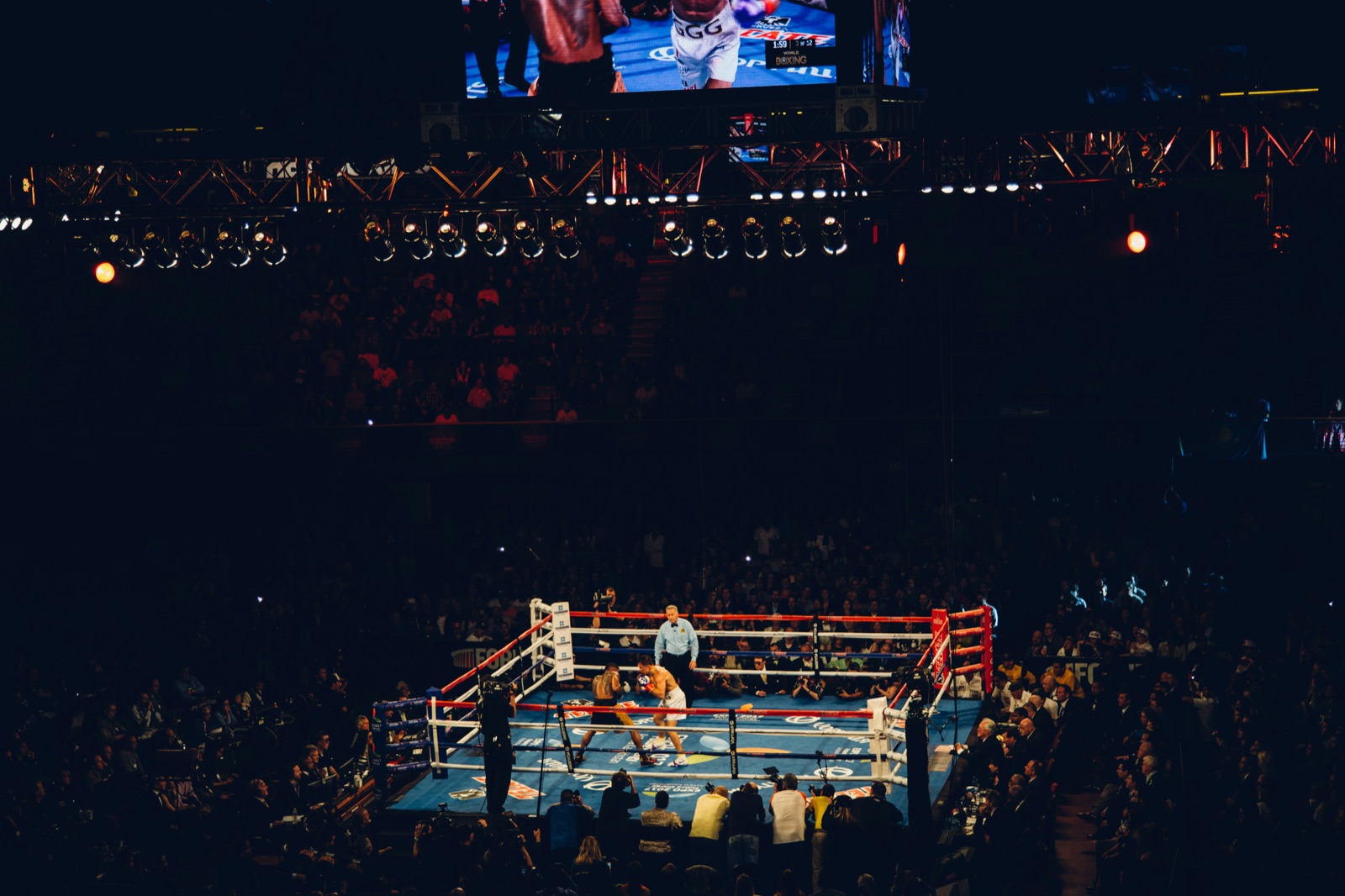 Boxing arena on fight night
